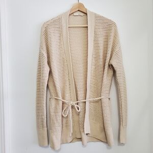Gap Small Cotton knit Cardigan Cream Open Front Tie Sweater Wrap Longsleeve Top